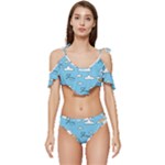 Seamless Pattern Vector Owl Cartoon With Bugs Ruffle Edge Tie Up Bikini Set	