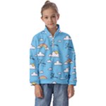 Seamless Pattern Vector Owl Cartoon With Bugs Kids  Half Zip Hoodie