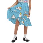 Seamless Pattern Vector Owl Cartoon With Bugs Kids  Ruffle Flared Wrap Midi Skirt