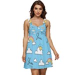 Seamless Pattern Vector Owl Cartoon With Bugs Ruffle Strap Babydoll Chiffon Dress