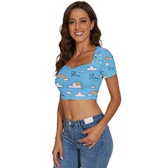 Short Sleeve Square Neckline Crop Top  