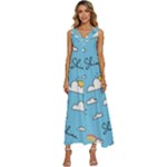 Seamless Pattern Vector Owl Cartoon With Bugs V-Neck Sleeveless Loose Fit Overalls