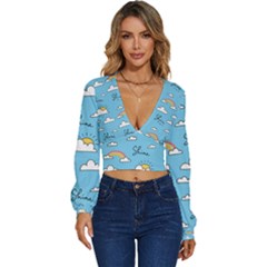Long Sleeve Deep-V Velour Top 