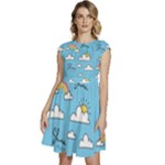Seamless Pattern Vector Owl Cartoon With Bugs Cap Sleeve High Waist Dress