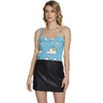 Seamless Pattern Vector Owl Cartoon With Bugs Flowy Camisole Tie Up Top