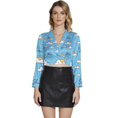 Long Sleeve Tie Back Satin Wrap Top 