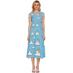 V-Neck Drawstring Shoulder Sleeveless Maxi Dress 