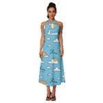 Seamless Pattern Vector Owl Cartoon With Bugs Sleeveless Cross Front Cocktail Midi Chiffon Dress