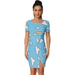 Seamless Pattern Vector Owl Cartoon With Bugs Fitted Knot Split End Bodycon Dress