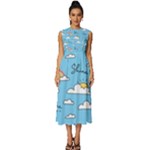 Seamless Pattern Vector Owl Cartoon With Bugs Sleeveless Round Neck Midi Dress