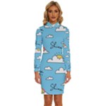 Seamless Pattern Vector Owl Cartoon With Bugs Long Sleeve Shirt Collar Bodycon Dress