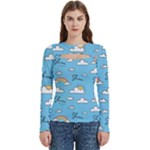Seamless Pattern Vector Owl Cartoon With Bugs Women s Cut Out Long Sleeve T-Shirt