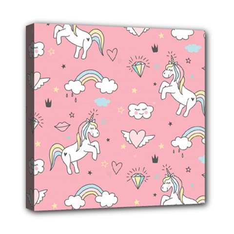 Cute Unicorn Seamless Pattern Mini Canvas 8  x 8  (Stretched) from ArtsNow.com
