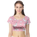 Cute Unicorn Seamless Pattern Short Sleeve Crop Top