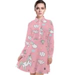 Cute Unicorn Seamless Pattern Long Sleeve Chiffon Shirt Dress