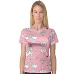 Cute Unicorn Seamless Pattern V-Neck Sport Mesh T-Shirt