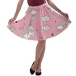 Cute Unicorn Seamless Pattern A-line Skater Skirt