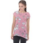 Cute Unicorn Seamless Pattern Cap Sleeve High Low Top