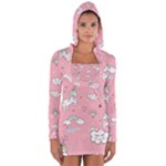 Cute Unicorn Seamless Pattern Long Sleeve Hooded T-shirt