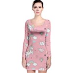 Cute Unicorn Seamless Pattern Long Sleeve Velvet Bodycon Dress