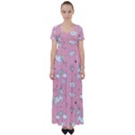 Cute Unicorn Seamless Pattern High Waist Short Sleeve Maxi Dress
