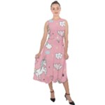 Cute Unicorn Seamless Pattern Midi Tie-Back Chiffon Dress