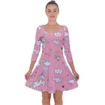 Cute Unicorn Seamless Pattern Quarter Sleeve Skater Dress