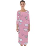 Cute Unicorn Seamless Pattern Quarter Sleeve Midi Bodycon Dress