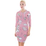 Cute Unicorn Seamless Pattern Quarter Sleeve Hood Bodycon Dress