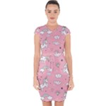 Cute Unicorn Seamless Pattern Capsleeve Drawstring Dress 