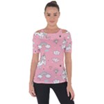 Cute Unicorn Seamless Pattern Shoulder Cut Out Short Sleeve Top