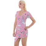 Cute Unicorn Seamless Pattern Short Sleeve Asymmetric Mini Dress