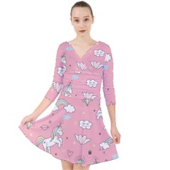 Quarter Sleeve Front Wrap Dress 