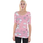 Cute Unicorn Seamless Pattern Wide Neckline T-Shirt