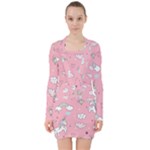 Cute Unicorn Seamless Pattern V-neck Bodycon Long Sleeve Dress