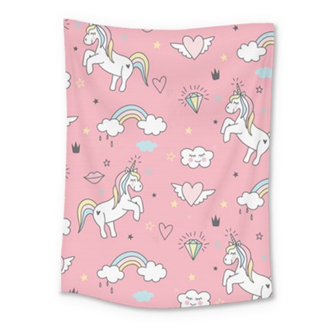 Cute Unicorn Seamless Pattern Medium Tapestry from ArtsNow.com