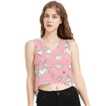 Cute Unicorn Seamless Pattern V-Neck Cropped Tank Top