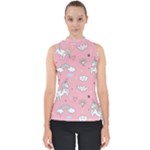 Cute Unicorn Seamless Pattern Mock Neck Shell Top