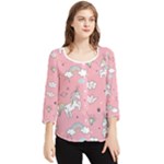 Cute Unicorn Seamless Pattern Chiffon Quarter Sleeve Blouse
