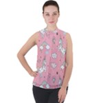 Cute Unicorn Seamless Pattern Mock Neck Chiffon Sleeveless Top