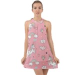 Cute Unicorn Seamless Pattern Halter Tie Back Chiffon Dress