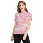 Cute Unicorn Seamless Pattern Women s Short Sleeve Rash Guard