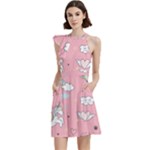 Cute Unicorn Seamless Pattern Cocktail Party Halter Sleeveless Dress With Pockets