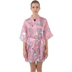 Cute Unicorn Seamless Pattern Half Sleeve Satin Kimono 