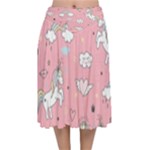 Cute Unicorn Seamless Pattern Velvet Flared Midi Skirt