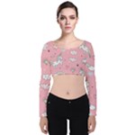 Cute Unicorn Seamless Pattern Velvet Long Sleeve Crop Top
