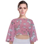 Cute Unicorn Seamless Pattern Tie Back Butterfly Sleeve Chiffon Top