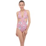 Cute Unicorn Seamless Pattern Halter Front Plunge Swimsuit