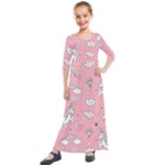 Cute Unicorn Seamless Pattern Kids  Quarter Sleeve Maxi Dress