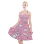 Cute Unicorn Seamless Pattern Halter Party Swing Dress 